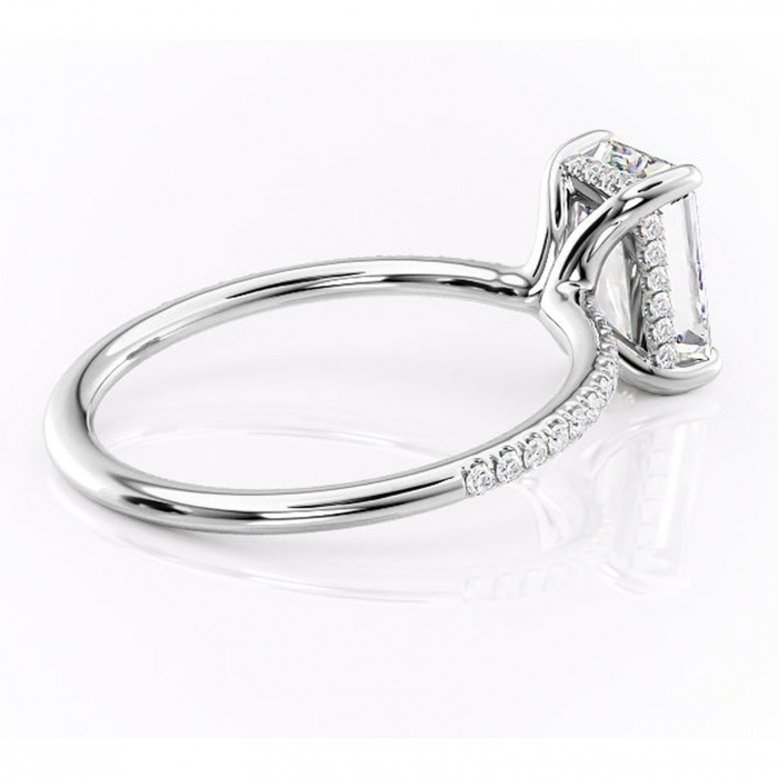 Inel de logodnă Sapphire din aur Alb 14kt cu moissanite tăietură smarald – Montură pavé rafinată pentru profil înalt | Personalizează și configurează gratuit online [3]