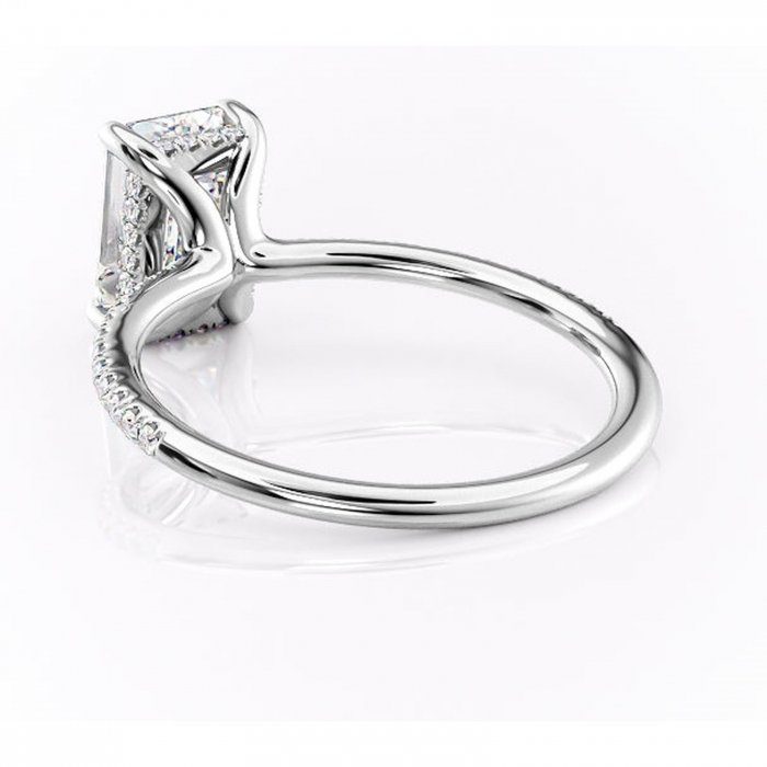 Inel de logodnă Sapphire din aur Alb 14kt cu moissanite tăietură smarald – Montură pavé rafinată pentru profil înalt | Personalizează și configurează gratuit online [4]