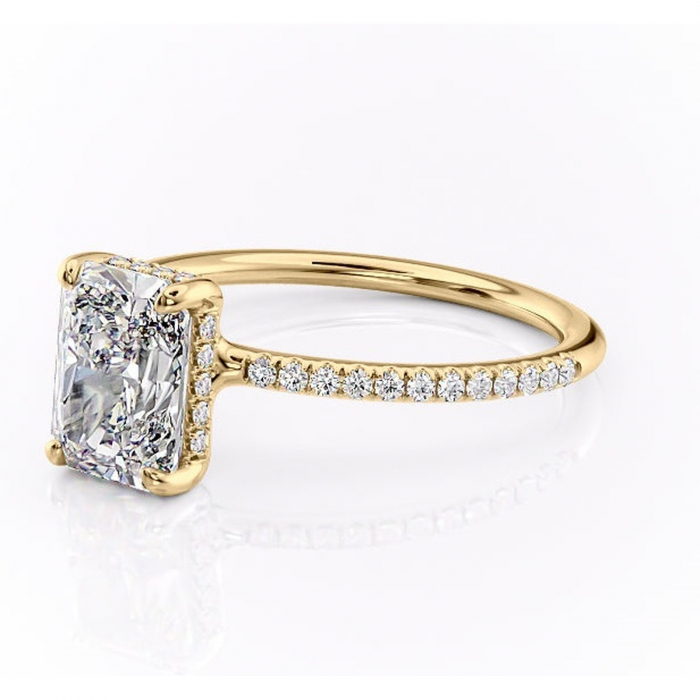 Inel de logodnă Sapphire din aur Galben 14kt cu moissanite tăietură radiantă – Montură pavé rafinată pentru profil înalt | Personalizează și configurează gratuit online [7]