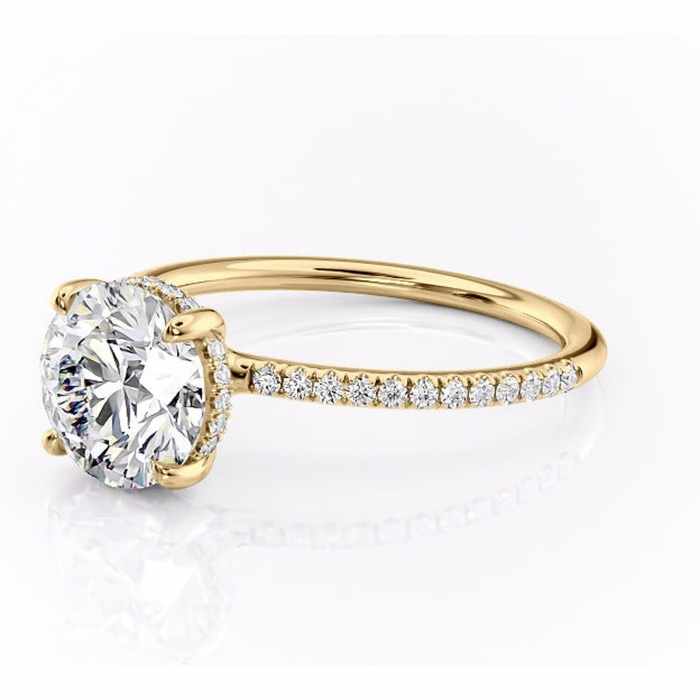 Inel de logodnă Sapphire din aur Galben 14kt cu moissanite tăietură rotundă – Montură pavé rafinată pentru profil înalt | Personalizează și configurează gratuit online [7]