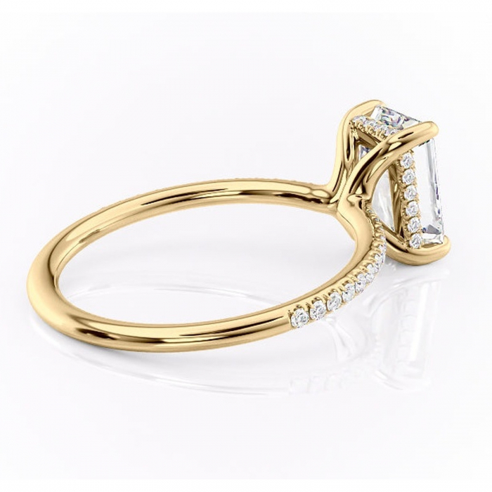 Inel de logodnă Sapphire din aur Galben 14kt cu moissanite tăietură smarald – Montură pavé rafinată pentru profil înalt | Personalizează și configurează gratuit online [3]