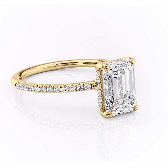 Inel de logodnă Sapphire din aur Galben 14kt cu moissanite tăietură smarald – Montură pavé rafinată pentru profil înalt | Personalizează și configurează gratuit online [1]