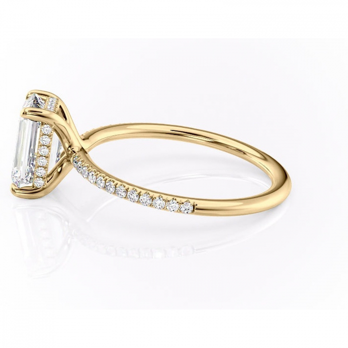 Inel de logodnă Sapphire din aur Galben 14kt cu moissanite tăietură smarald – Montură pavé rafinată pentru profil înalt | Personalizează și configurează gratuit online [6]