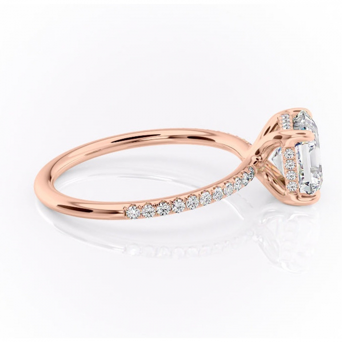 Inel de logodnă Sapphire din aur Rose 18kt cu moissanite tăietură asscher – Montură pavé rafinată pentru profil înalt | Personalizează și configurează gratuit online [2]