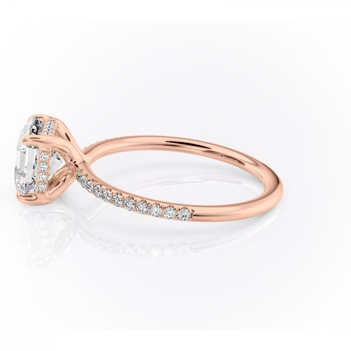 Inel de logodnă Sapphire din aur Rose 18kt cu moissanite tăietură asscher – Montură pavé rafinată pentru profil înalt | Personalizează și configurează gratuit online [6]