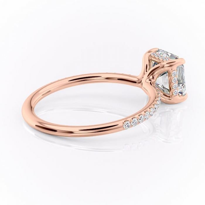 Inel de logodnă Sapphire din aur Rose 18kt cu moissanite tăietură asscher – Montură pavé rafinată pentru profil înalt | Personalizează și configurează gratuit online [3]
