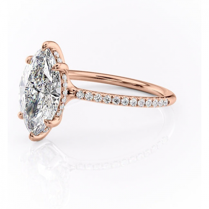 Inel de logodnă Sapphire din aur Rose 14kt cu moissanite tăietură marquise – Montură pavé rafinată pentru profil înalt | Personalizează și configurează gratuit online [7]