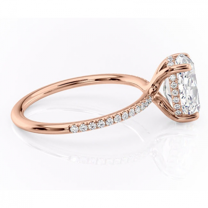 Inel de logodnă Sapphire din aur Rose 18kt cu moissanite tăietură ovală – Montură pavé rafinată pentru profil înalt | Personalizează și configurează gratuit online [2]