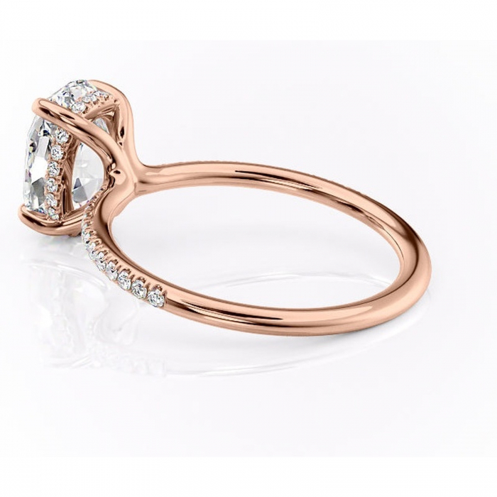 Inel de logodnă Sapphire din aur Rose 18kt cu moissanite tăietură ovală – Montură pavé rafinată pentru profil înalt | Personalizează și configurează gratuit online [5]