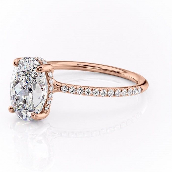 Inel de logodnă Sapphire din aur Rose 18kt cu moissanite tăietură ovală – Montură pavé rafinată pentru profil înalt | Personalizează și configurează gratuit online [7]