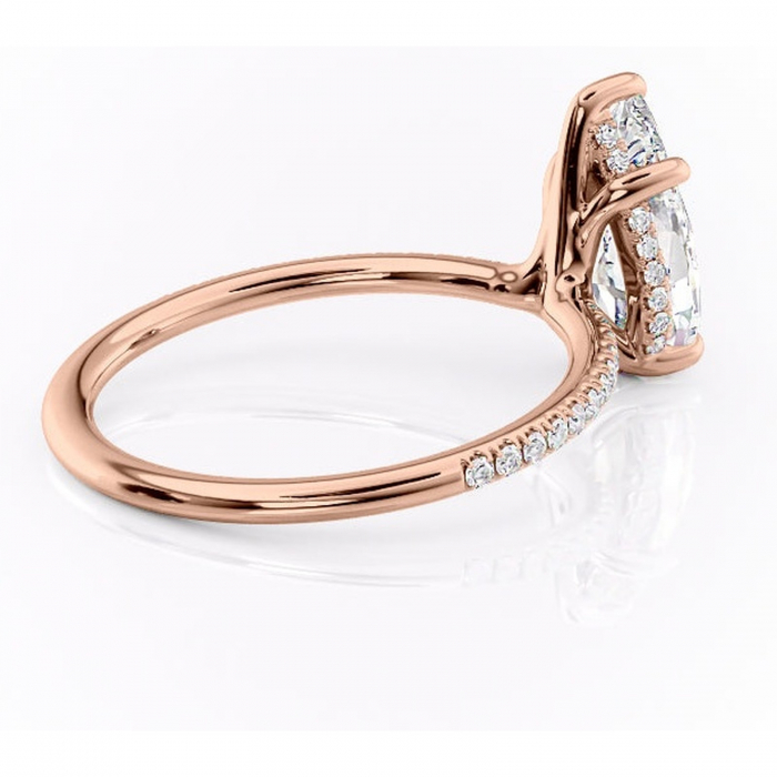 Inel de logodnă Sapphire din aur Rose 14kt cu moissanite tăietură pară – Montură pavé rafinată pentru profil înalt | Personalizează și configurează gratuit online [3]