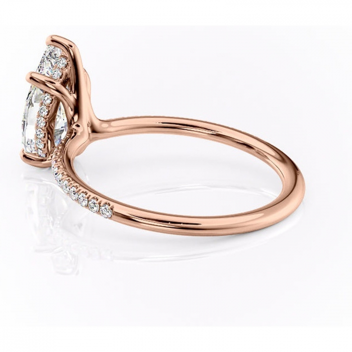 Inel de logodnă Sapphire din aur Rose 14kt cu moissanite tăietură pară – Montură pavé rafinată pentru profil înalt | Personalizează și configurează gratuit online [5]