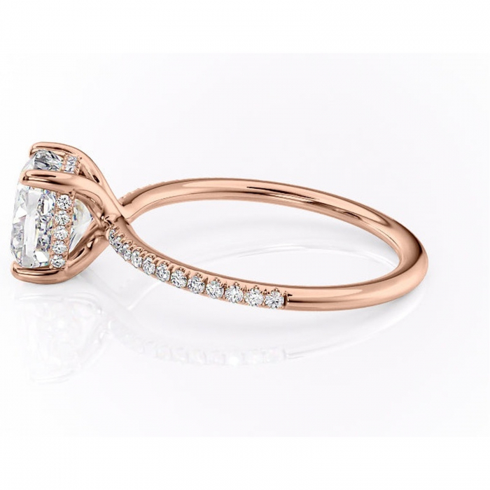 Inel de logodnă Sapphire din aur Rose 18kt cu moissanite tăietură pernă – Montură pavé rafinată pentru profil înalt | Personalizează și configurează gratuit online [6]