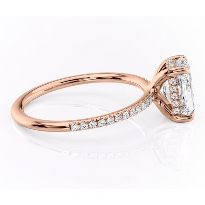 Inel de logodnă Sapphire din aur Rose 14kt cu moissanite tăietură radiantă – Montură pavé rafinată pentru profil înalt | Personalizează și configurează gratuit online [2]