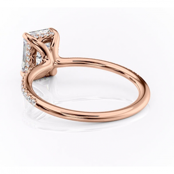 Inel de logodnă Sapphire din aur Rose 14kt cu moissanite tăietură radiantă – Montură pavé rafinată pentru profil înalt | Personalizează și configurează gratuit online [4]