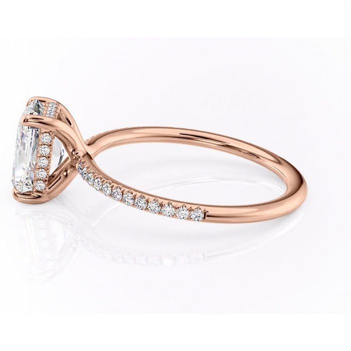 Inel de logodnă Sapphire din aur Rose 14kt cu moissanite tăietură radiantă – Montură pavé rafinată pentru profil înalt | Personalizează și configurează gratuit online [6]