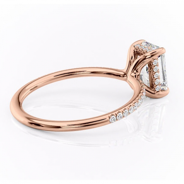 Inel de logodnă Sapphire din aur Rose 14kt cu moissanite tăietură radiantă – Montură pavé rafinată pentru profil înalt | Personalizează și configurează gratuit online [3]