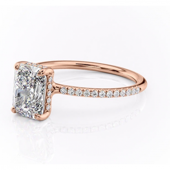 Inel de logodnă Sapphire din aur Rose 14kt cu moissanite tăietură radiantă – Montură pavé rafinată pentru profil înalt | Personalizează și configurează gratuit online [7]