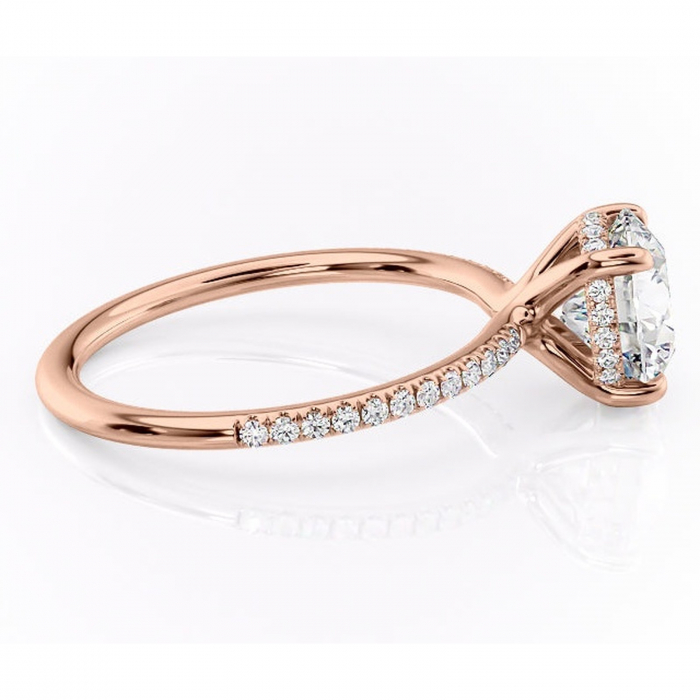Inel de logodnă Sapphire din aur Rose 14kt cu moissanite tăietură rotundă – Montură pavé rafinată pentru profil înalt | Personalizează și configurează gratuit online [2]