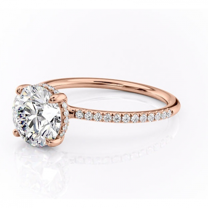 Inel de logodnă Sapphire din aur Rose 14kt cu moissanite tăietură rotundă – Montură pavé rafinată pentru profil înalt | Personalizează și configurează gratuit online [7]