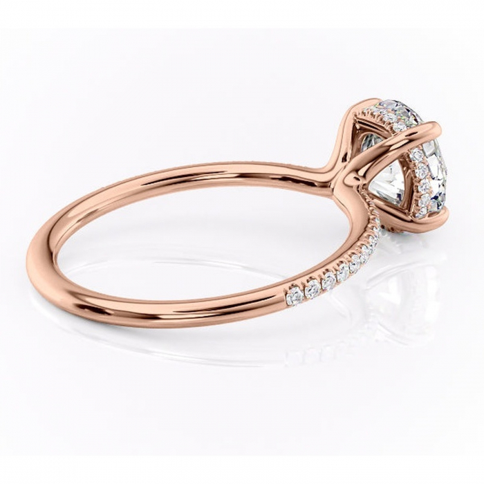 Inel de logodnă Sapphire din aur Rose 14kt cu moissanite tăietură rotundă – Montură pavé rafinată pentru profil înalt | Personalizează și configurează gratuit online [3]