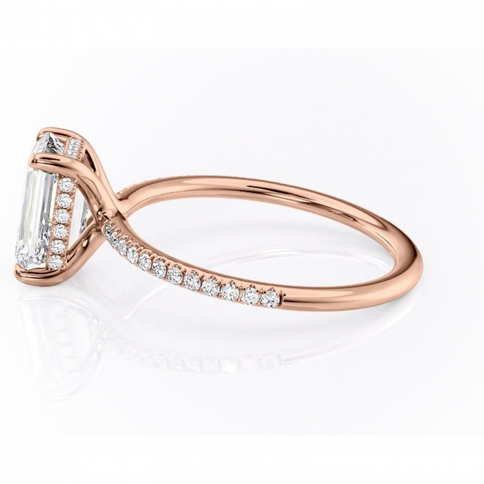 Inel de logodnă Sapphire din aur Rose 14kt cu moissanite tăietură smarald – Montură pavé rafinată pentru profil înalt | Personalizează și configurează gratuit online [6]