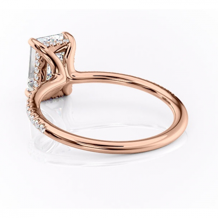 Inel de logodnă Sapphire din aur Rose 14kt cu moissanite tăietură smarald – Montură pavé rafinată pentru profil înalt | Personalizează și configurează gratuit online [4]