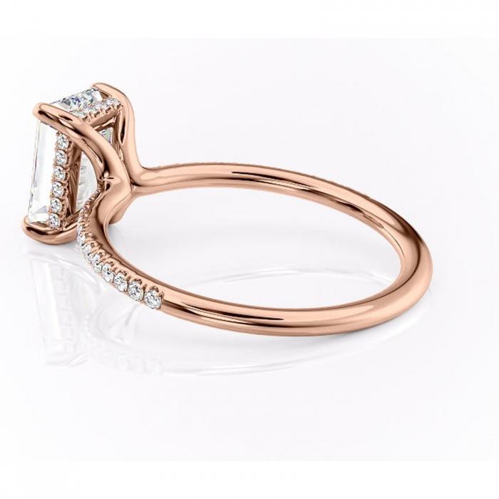 Inel de logodnă Sapphire din aur Rose 14kt cu moissanite tăietură smarald – Montură pavé rafinată pentru profil înalt | Personalizează și configurează gratuit online [5]