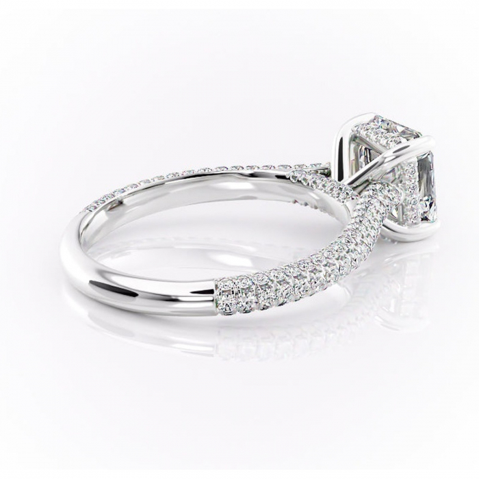 Inel de logodnă Seraphina din aur Alb 14kt cu moissanite tăietură asscher – Montură pavé rafinată pentru profil înalt | Personalizează și configurează gratuit online [3]