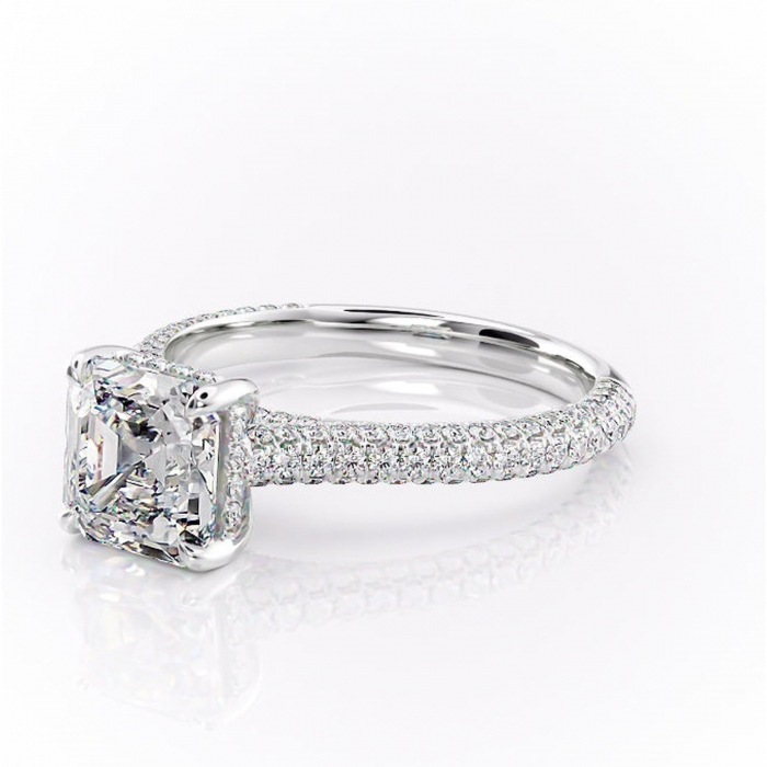 Inel de logodnă Seraphina din aur Alb 14kt cu moissanite tăietură asscher – Montură pavé rafinată pentru profil înalt | Personalizează și configurează gratuit online [7]