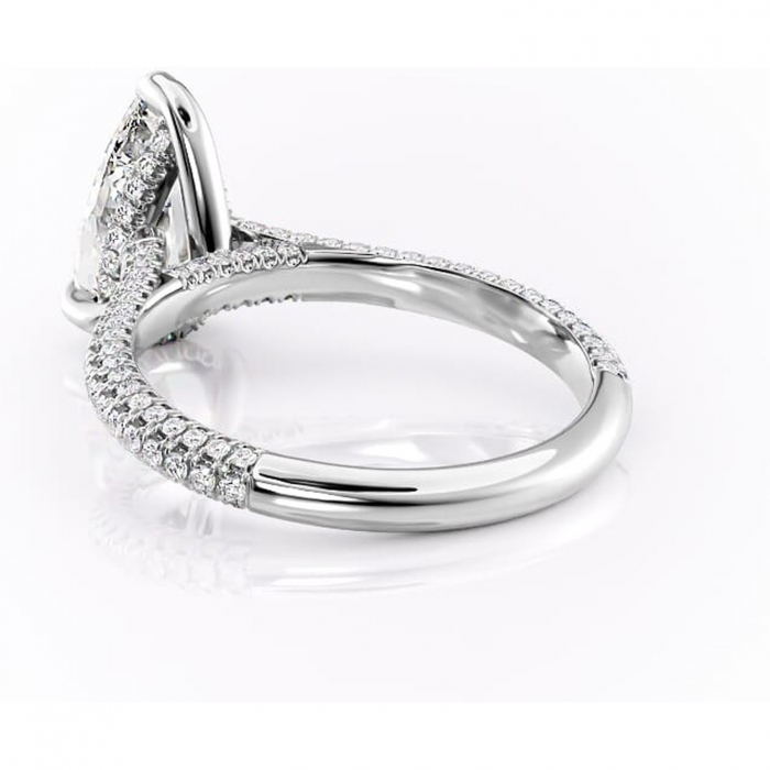 Inel de logodnă Seraphina din aur Alb 14kt cu moissanite tăietură pară – Montură pavé rafinată pentru profil înalt | Personalizează și configurează gratuit online [4]