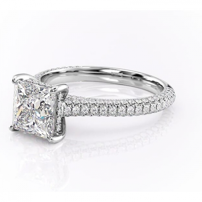 Inel de logodnă Seraphina din aur Alb 14kt cu moissanite tăietură princess – Montură pavé rafinată pentru profil înalt | Personalizează și configurează gratuit online [7]