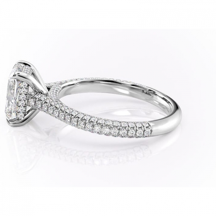 Inel de logodnă Seraphina din aur Alb 14kt cu moissanite tăietură radiantă – Montură pavé rafinată pentru profil înalt | Personalizează și configurează gratuit online [6]