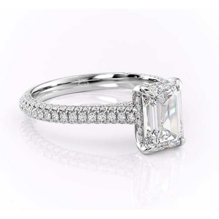 Inel de logodnă Seraphina din aur Alb 14kt cu moissanite tăietură smarald – Montură pavé rafinată pentru profil înalt | Personalizează și configurează gratuit online [1]