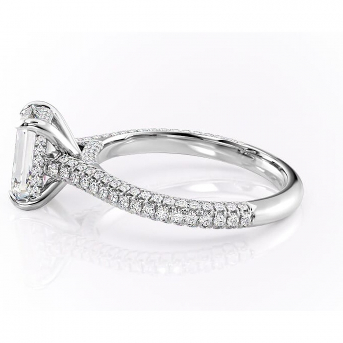 Inel de logodnă Seraphina din aur Alb 14kt cu moissanite tăietură smarald – Montură pavé rafinată pentru profil înalt | Personalizează și configurează gratuit online [6]