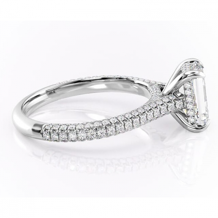 Inel de logodnă Seraphina din aur Alb 14kt cu moissanite tăietură smarald – Montură pavé rafinată pentru profil înalt | Personalizează și configurează gratuit online [2]