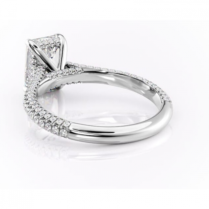 Inel de logodnă Seraphina din aur Alb 14kt cu moissanite tăietură smarald – Montură pavé rafinată pentru profil înalt | Personalizează și configurează gratuit online [4]