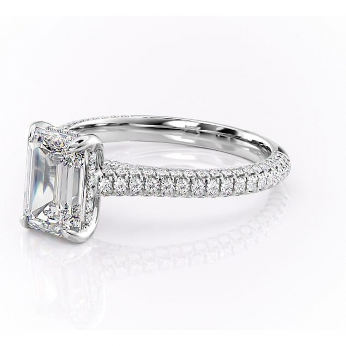 Inel de logodnă Seraphina din aur Alb 14kt cu moissanite tăietură smarald – Montură pavé rafinată pentru profil înalt | Personalizează și configurează gratuit online [7]