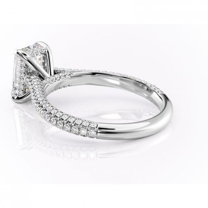 Inel de logodnă Seraphina din aur Alb 14kt cu moissanite tăietură smarald – Montură pavé rafinată pentru profil înalt | Personalizează și configurează gratuit online [5]