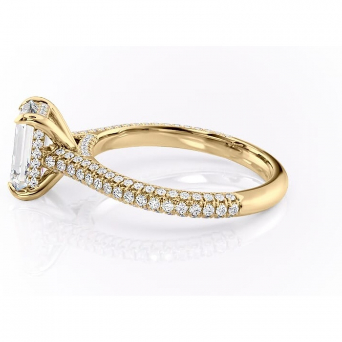 Inel de logodnă Seraphina din aur Galben 14kt cu moissanite tăietură smarald – Montură pavé rafinată pentru profil înalt | Personalizează și configurează gratuit online [6]