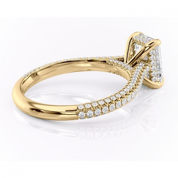 Inel de logodnă Seraphina din aur Galben 14kt cu moissanite tăietură smarald – Montură pavé rafinată pentru profil înalt | Personalizează și configurează gratuit online [3]