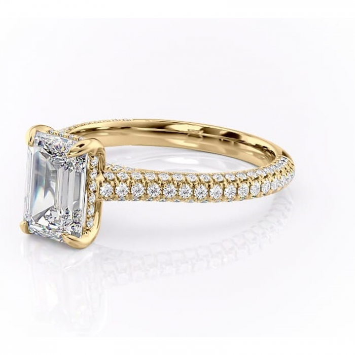 Inel de logodnă Seraphina din aur Galben 14kt cu moissanite tăietură smarald – Montură pavé rafinată pentru profil înalt | Personalizează și configurează gratuit online [7]