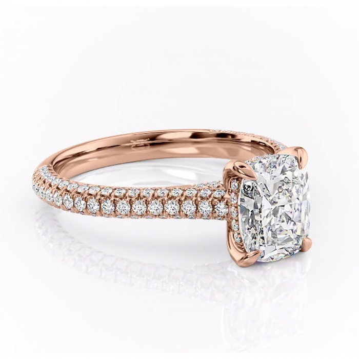 Inel de logodnă Seraphina din aur Rose 14kt cu moissanite tăietură asscher – Montură pavé rafinată pentru profil înalt | Personalizează și configurează gratuit online [1]
