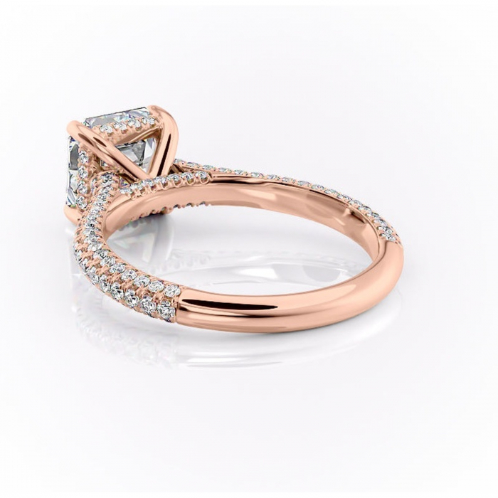 Inel de logodnă Seraphina din aur Rose 14kt cu moissanite tăietură asscher – Montură pavé rafinată pentru profil înalt | Personalizează și configurează gratuit online [4]