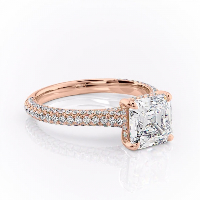 Inel de logodnă Seraphina din aur Rose 14kt cu moissanite tăietură asscher – Montură pavé rafinată pentru profil înalt | Personalizează și configurează gratuit online [1]