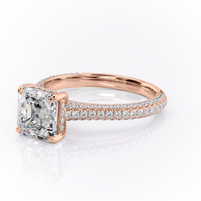Inel de logodnă Seraphina din aur Rose 14kt cu moissanite tăietură asscher – Montură pavé rafinată pentru profil înalt | Personalizează și configurează gratuit online [7]
