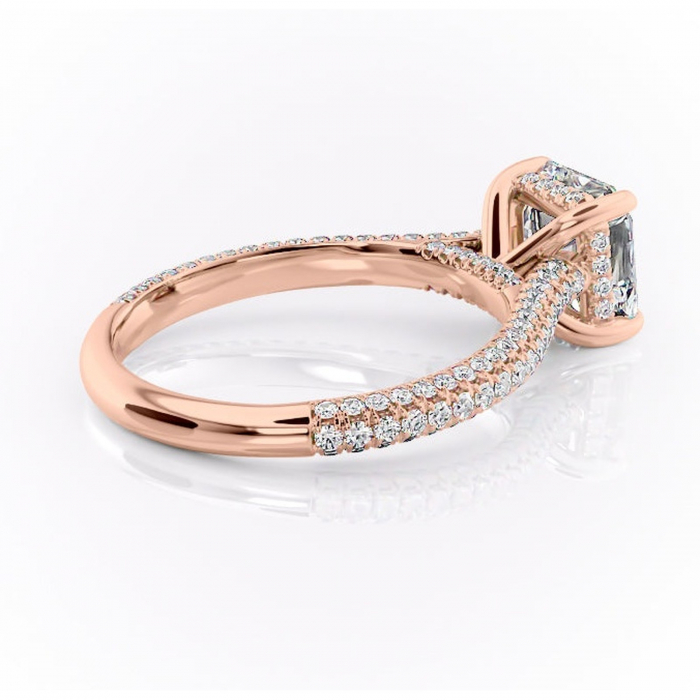 Inel de logodnă Seraphina din aur Rose 14kt cu moissanite tăietură asscher – Montură pavé rafinată pentru profil înalt | Personalizează și configurează gratuit online [3]