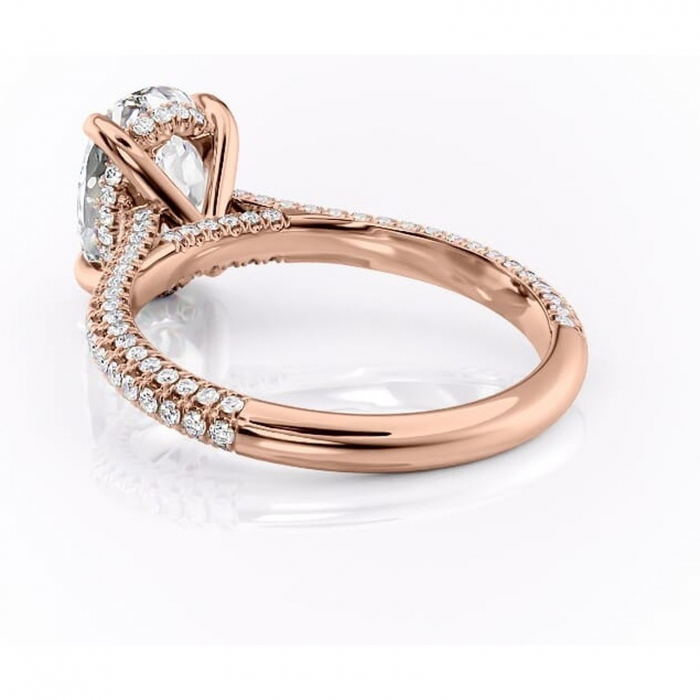 Inel de logodnă Seraphina din aur Rose 14kt cu moissanite tăietură ovală – Montură pavé rafinată pentru profil înalt | Personalizează și configurează gratuit online [4]
