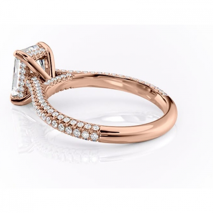 Inel de logodnă Seraphina din aur Rose 14kt cu moissanite tăietură radiantă – Montură pavé rafinată pentru profil înalt | Personalizează și configurează gratuit online [5]