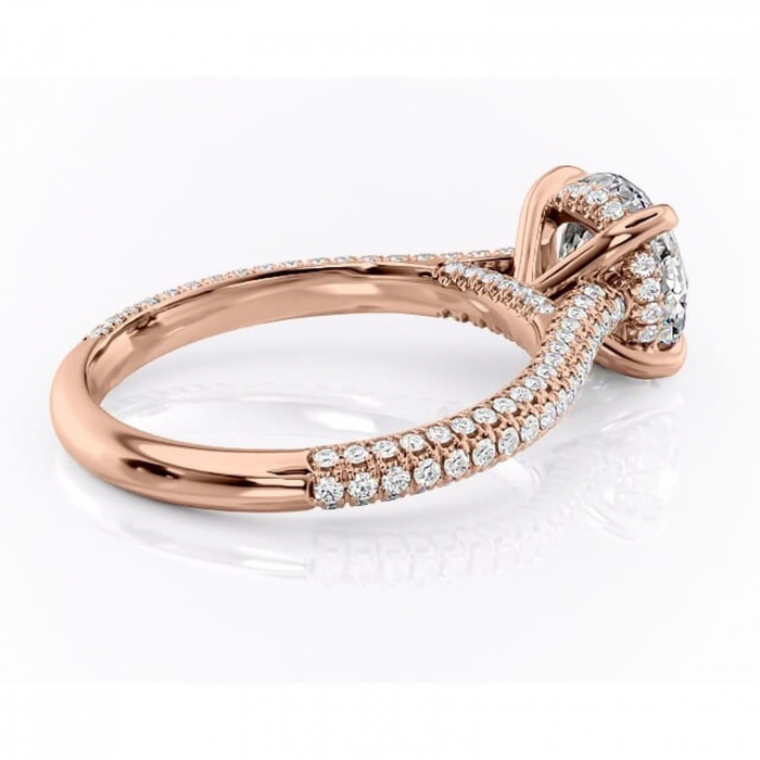 Inel de logodnă Seraphina din aur Rose 14kt cu moissanite tăietură rotundă – Montură pavé rafinată pentru profil înalt | Personalizează și configurează gratuit online [3]